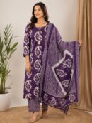 Women ajrak printed regular kurta with salwar and dupatta