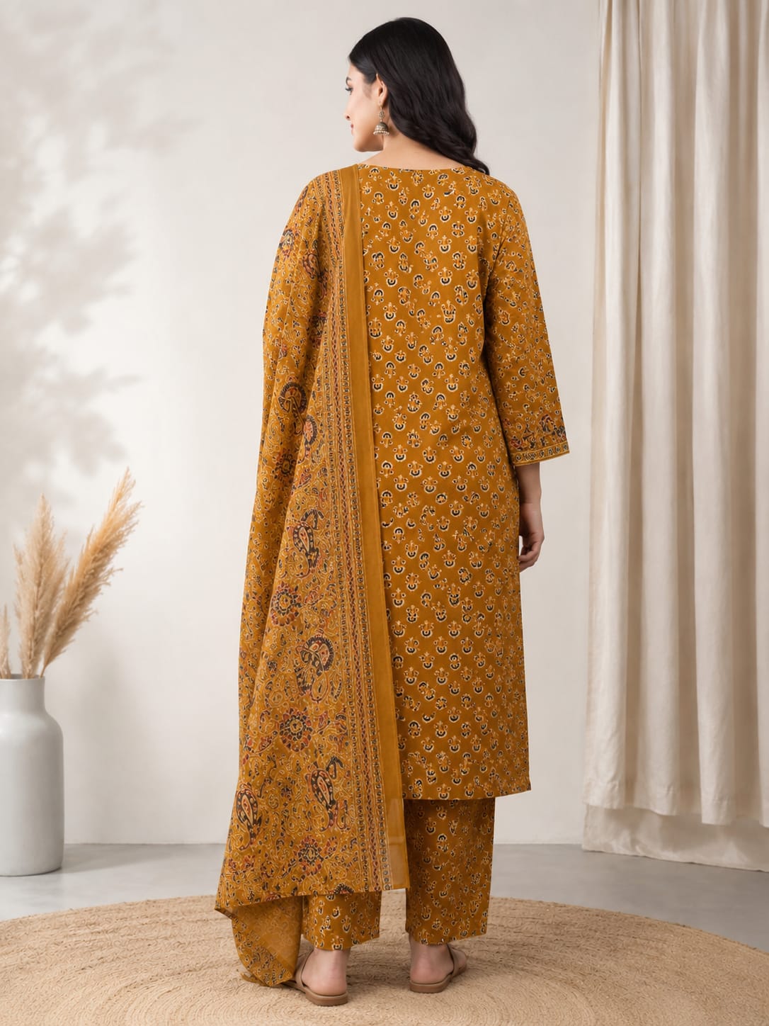 Women jaipuri printed regular A-line kurta with salwar and dupatta - Image 2